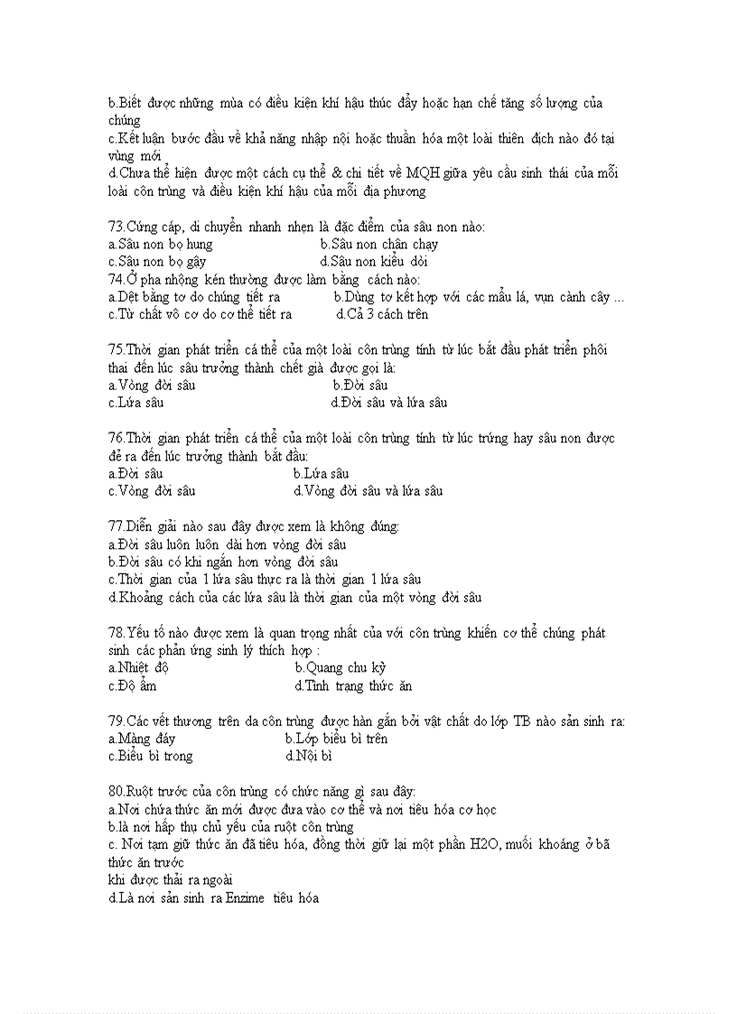 image for page Câu hỏi trắc ngiệm về côn trùng