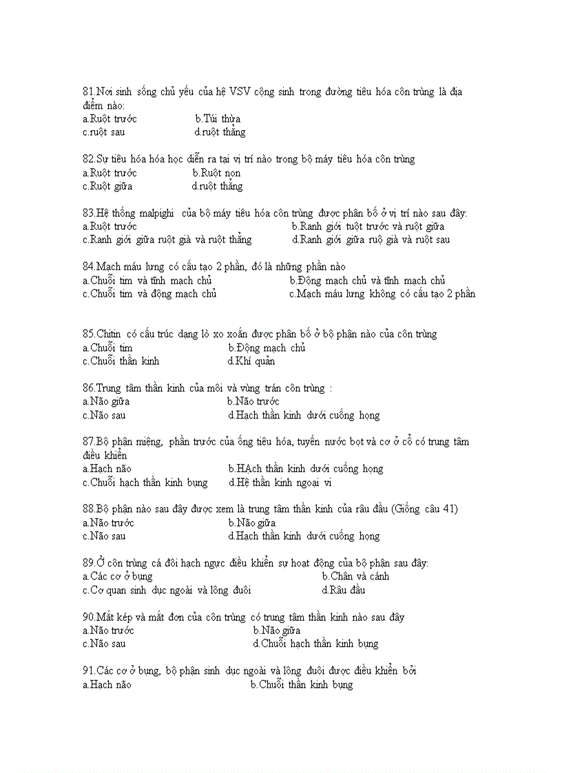 image for page Câu hỏi trắc ngiệm về côn trùng