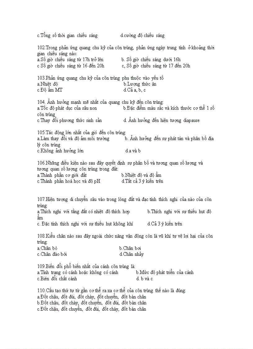 image for page Câu hỏi trắc ngiệm về côn trùng