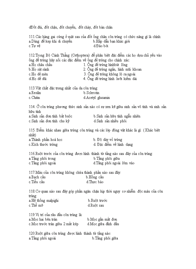 image for page Câu hỏi trắc ngiệm về côn trùng