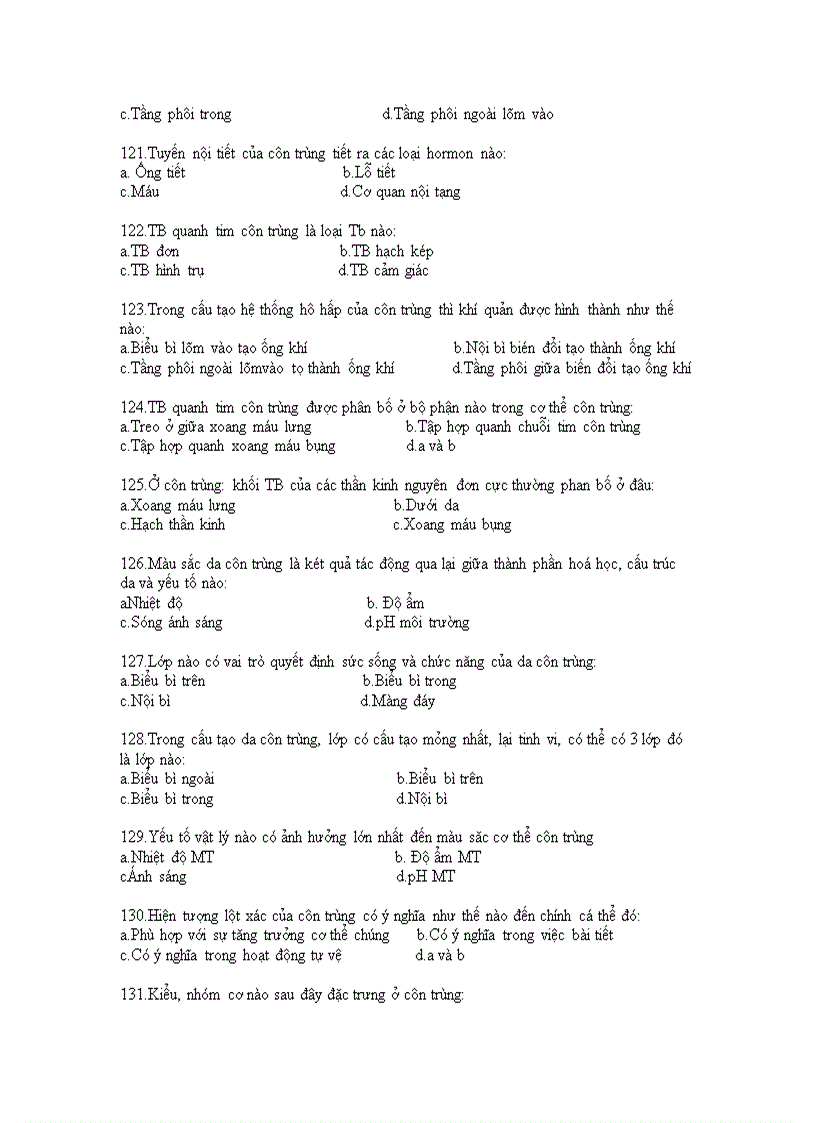 image for page Câu hỏi trắc ngiệm về côn trùng