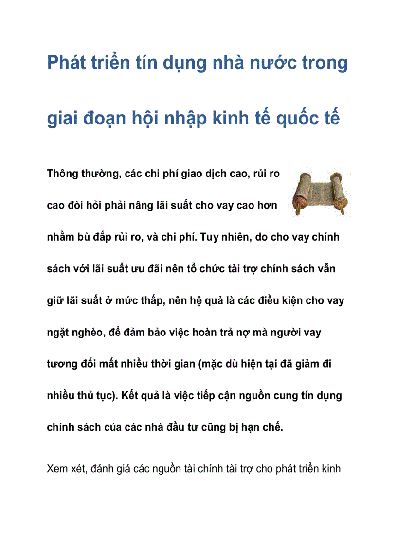 image for page Phát triển tín dụng nhà nước trong giai đoạn hội nhập kinh tế