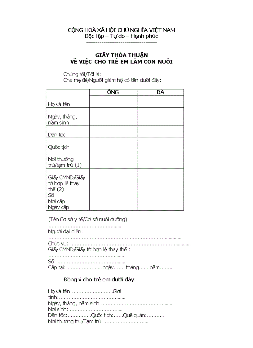 image for page Giấy thỏa thuận về việc cho trẻ em làm con nuôi