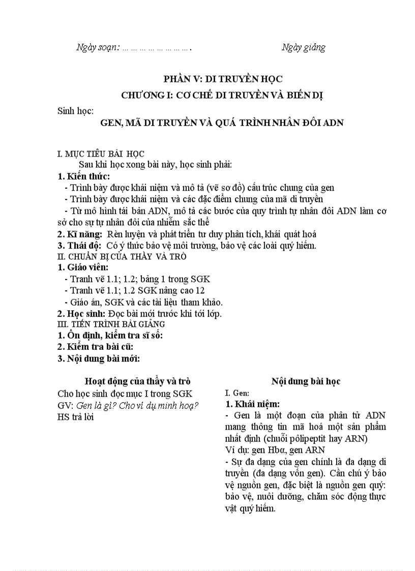 image for page Sinh học GEN MÃ DI TRUYỀN VÀ QUÁ TRÌNH NHÂN ĐÔI ADN