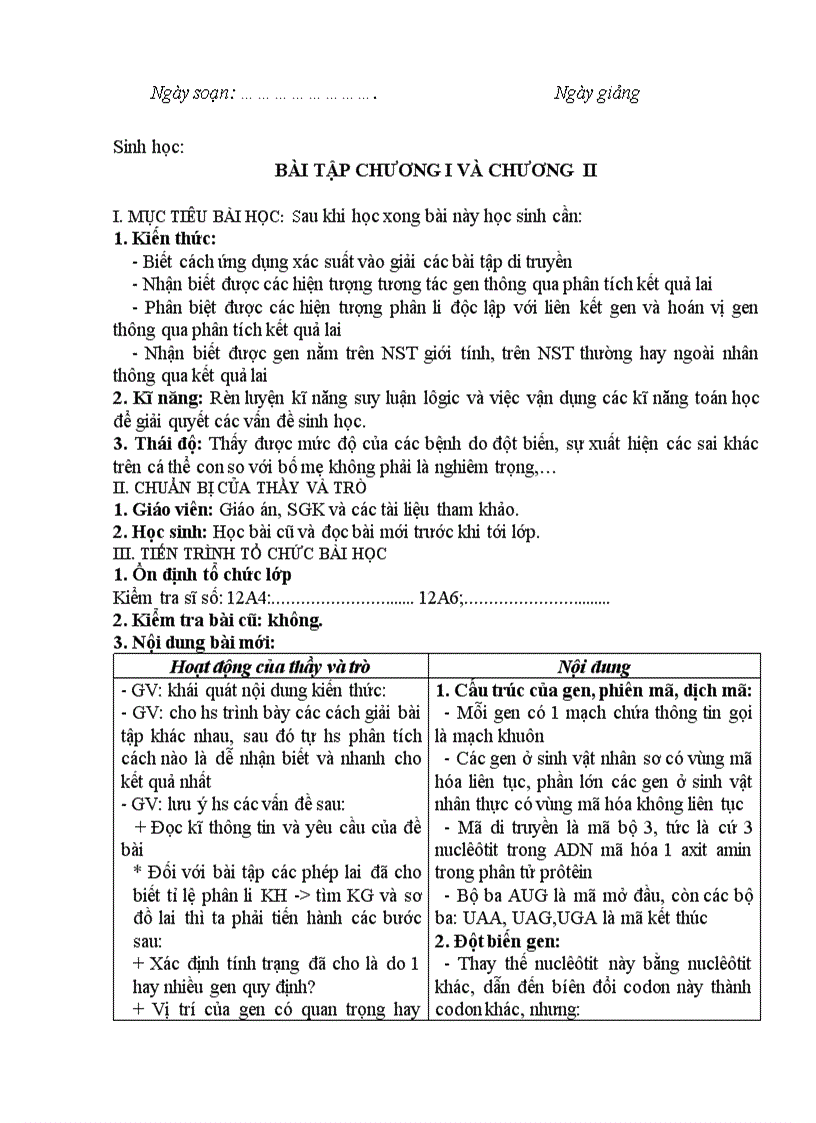 image for page Sinh học BÀI TẬP CHƯƠNG I VÀ CHƯƠNG II