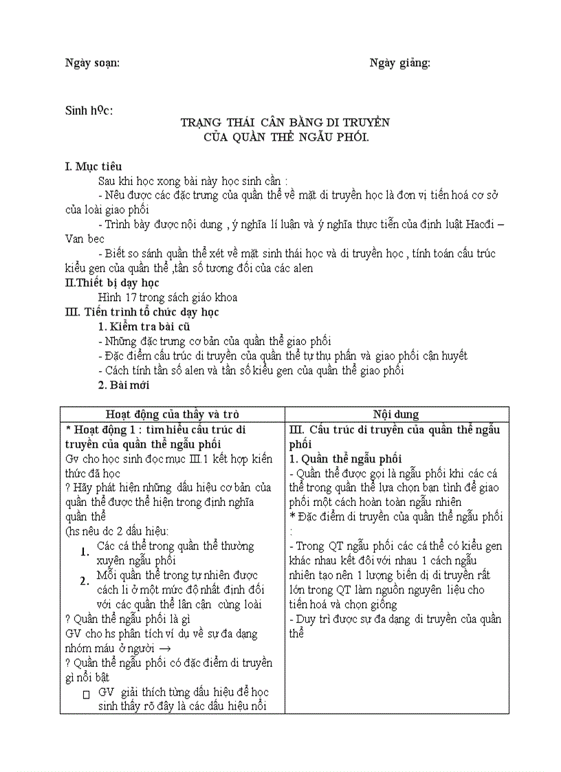 image for page Sinh học TRẠNG THÁI CÂN BẰNG DI TRUYỀN CỦA QUẦN THỂ NGẪU PHỐI