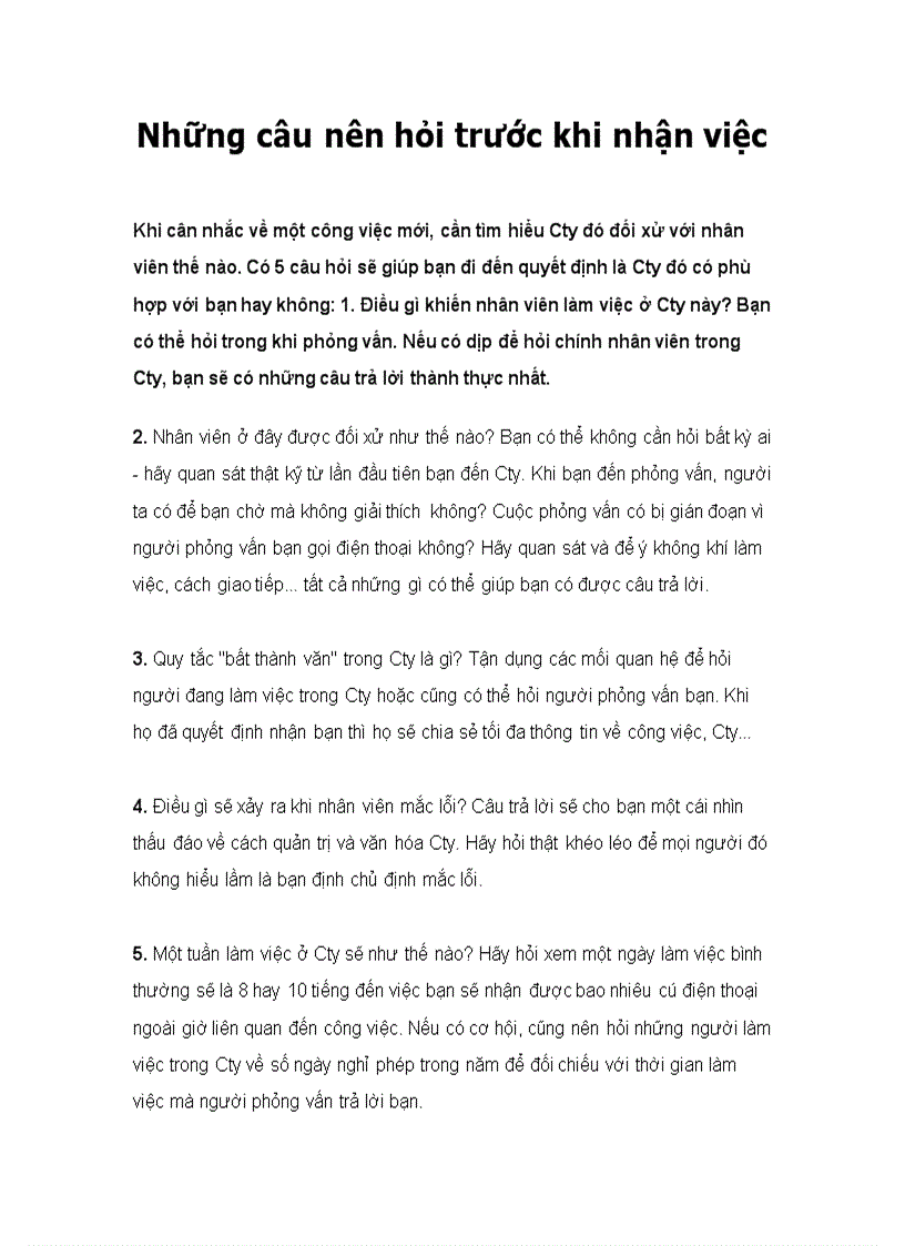 image for page Những câu nên hỏi trước khi nhận việc