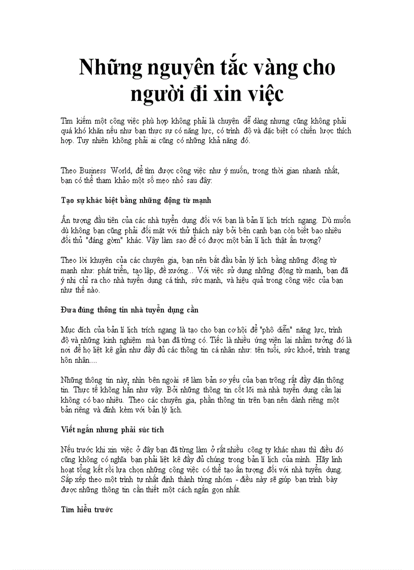 image for page Những nguyên tắc vàng cho người đi xin việc