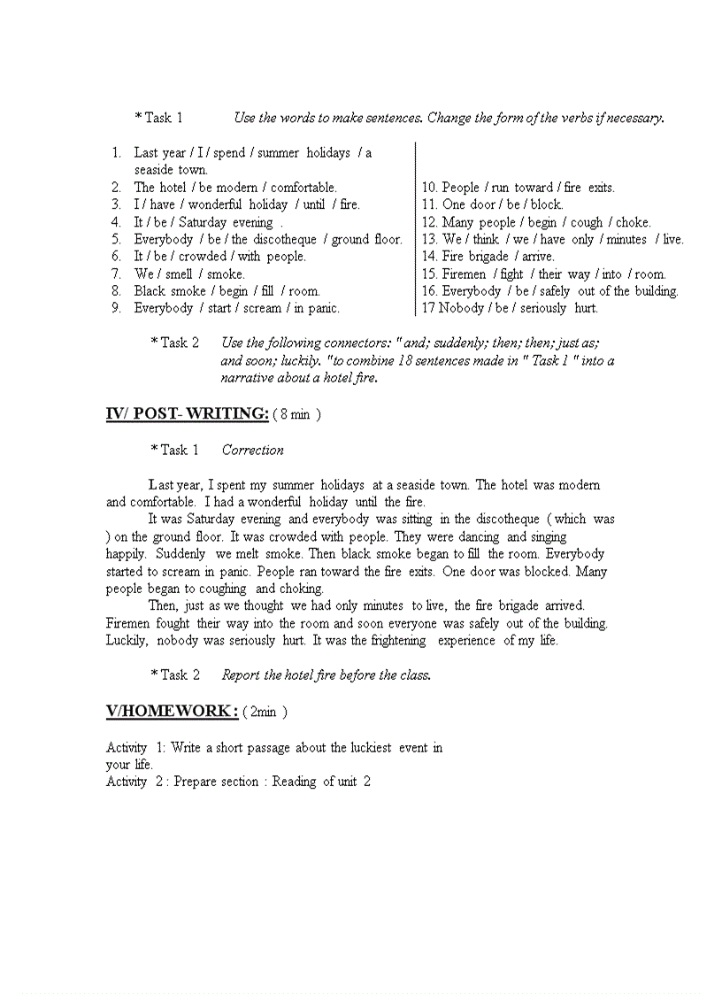 image for page Giáo án tiếng anh lớp 10 unit 1 Writing