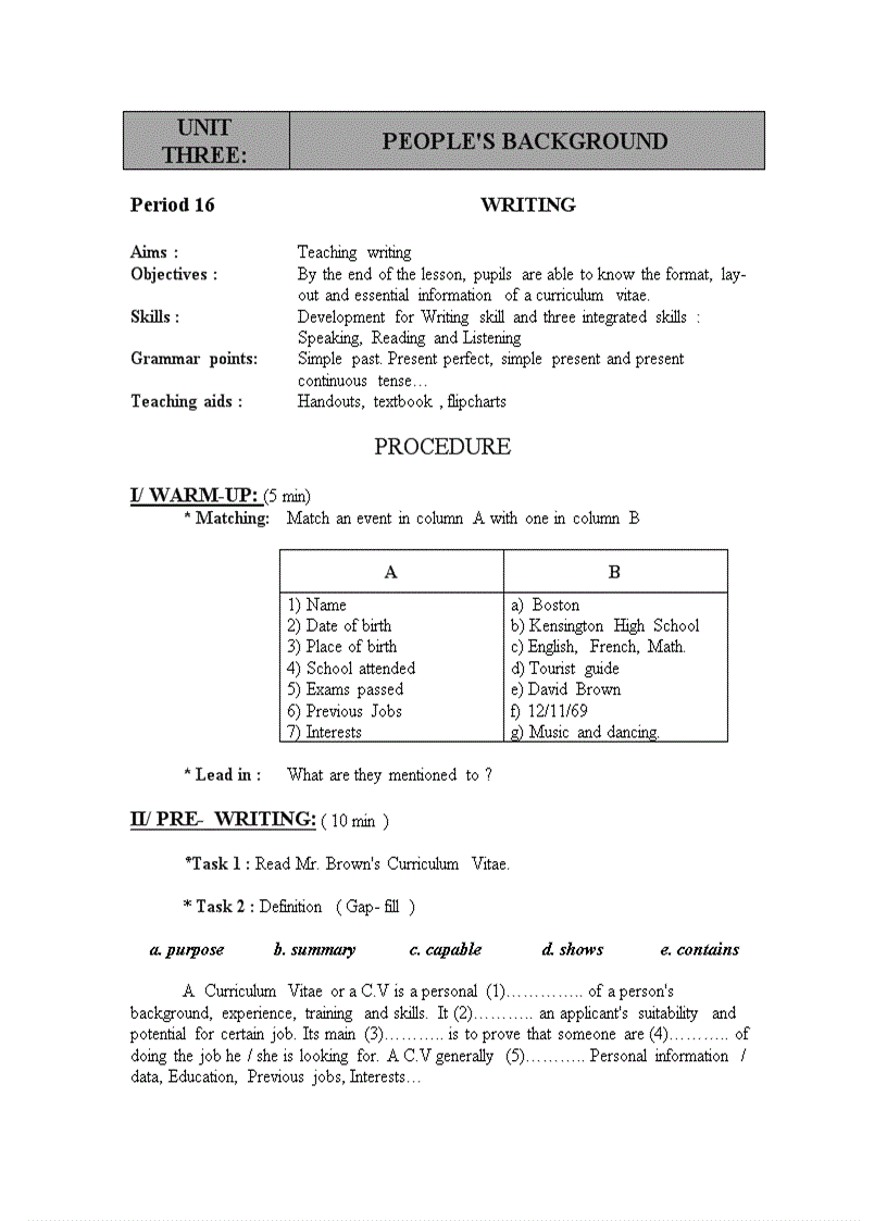 image for page Giáo án tiếng anh lớp 10 unit 3 Writing