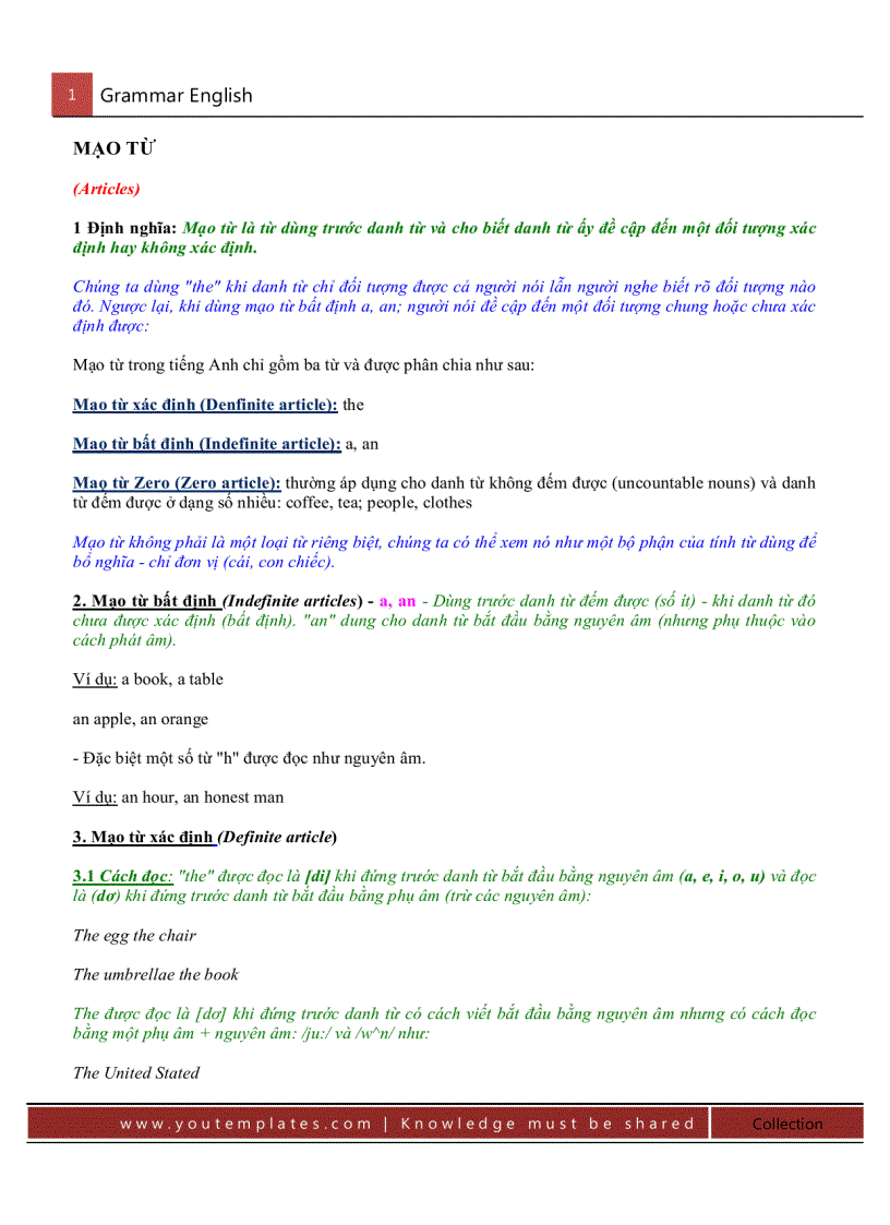 image for page Grammar English Mạo từ