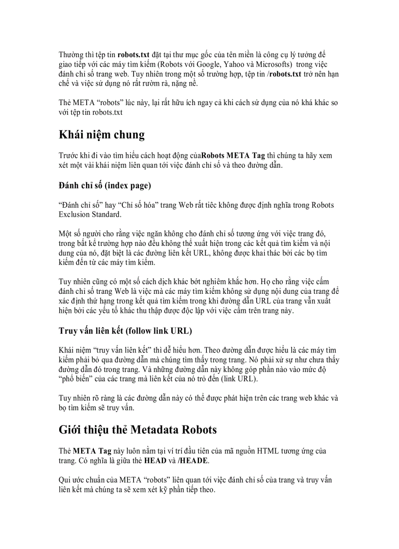 image for page Giới thiệu Robots META Tag Metadata Elements