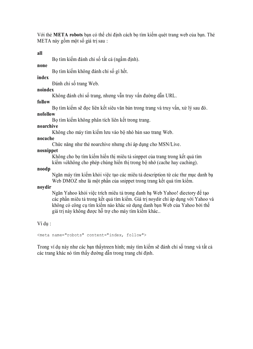 image for page Giới thiệu Robots META Tag Metadata Elements
