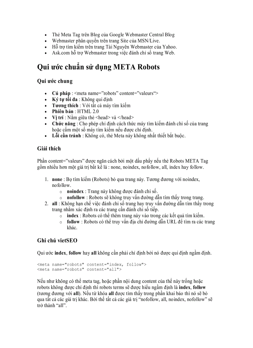 image for page Giới thiệu Robots META Tag Metadata Elements