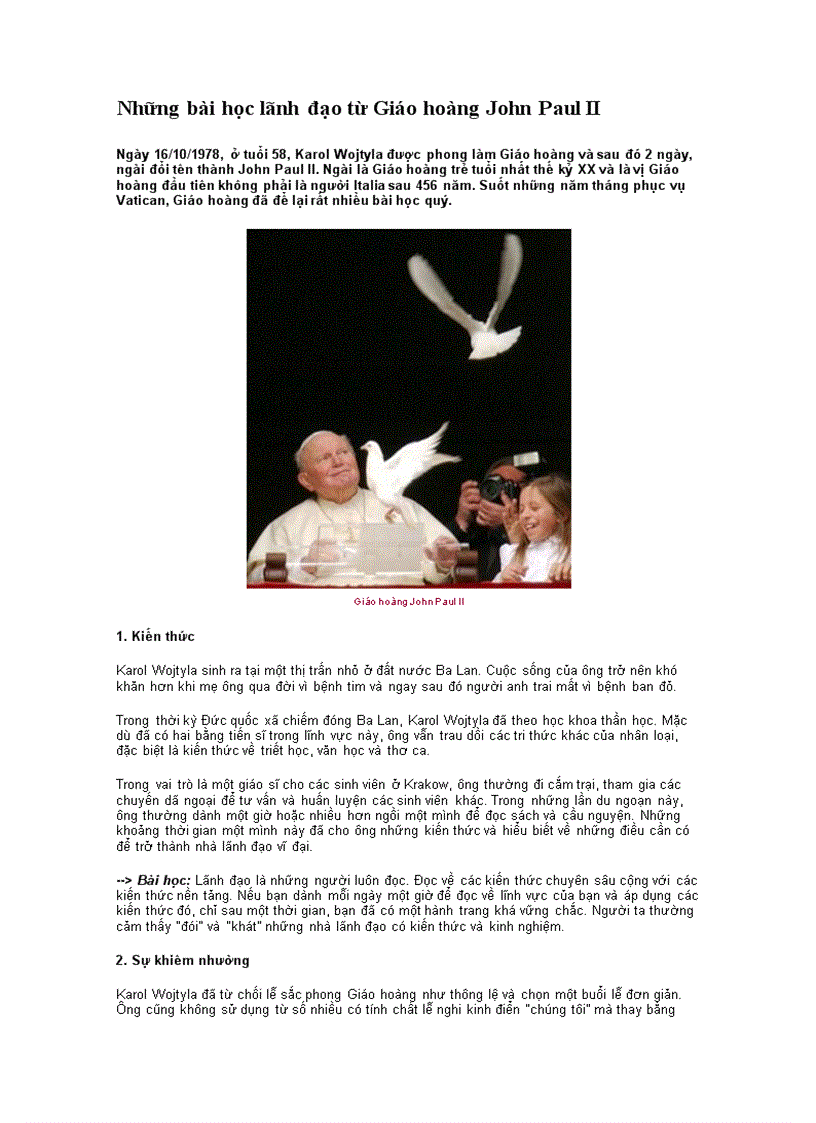 Những bài học lãnh đạo từ Giáo hoàng John Paul II