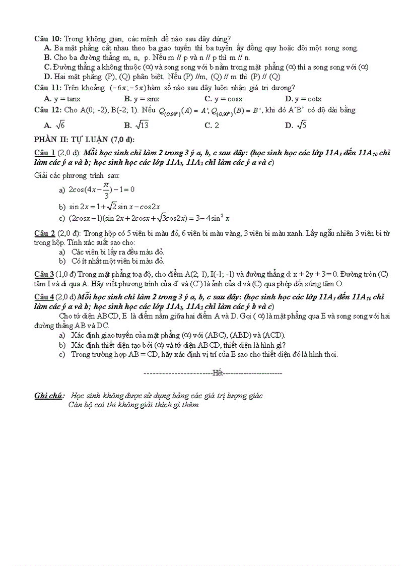 image for page Đề thi học kì 1 Toán 11 THPT TRẦN PHÚ QUẢNG NINH 2007 2008