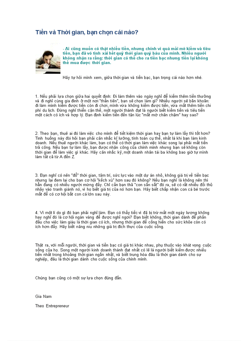image for page Tiền và Thời gian bạn chọn cái nào