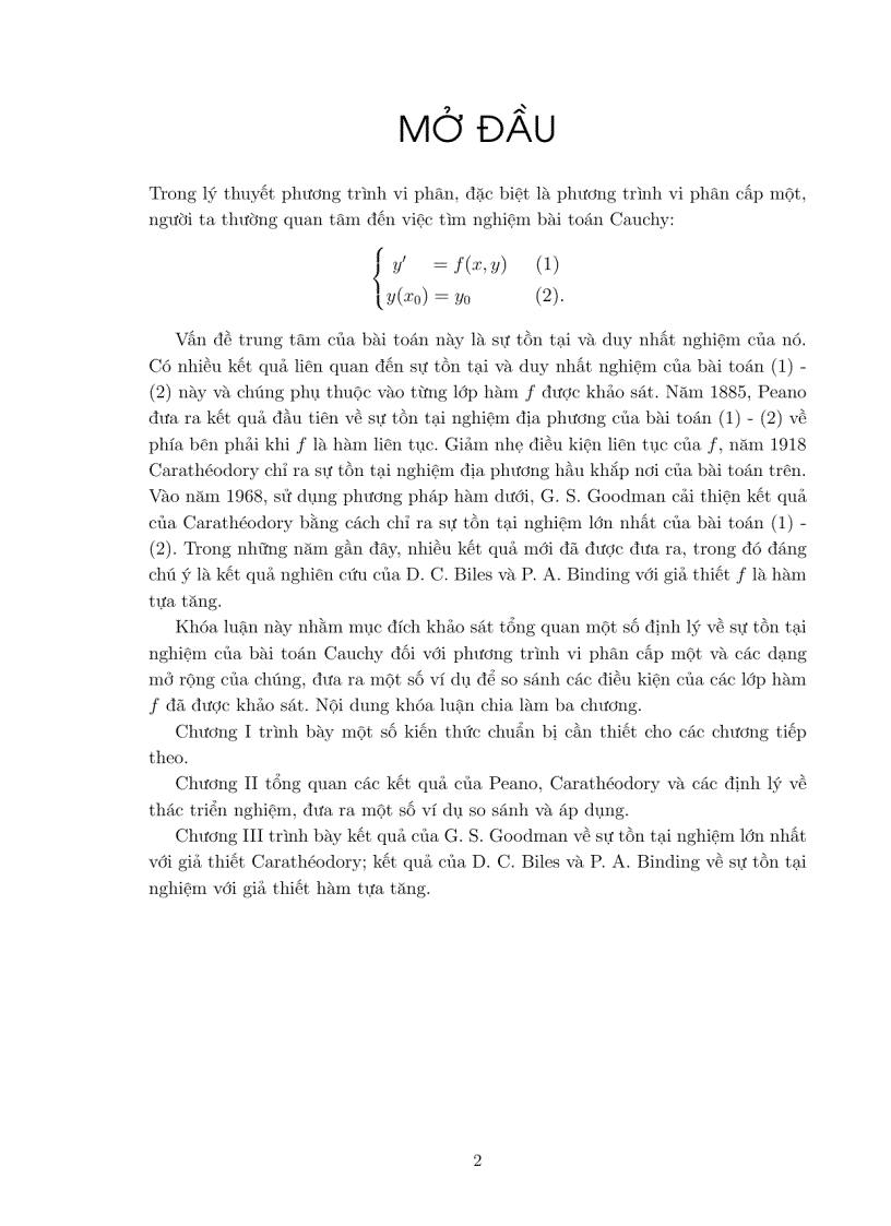 image for page Luận văn tốt nghiệp ĐHSP Một số định lý về tồn tại nghiệm của bài toán Cauchy đối với phương trình vi phân cấp 1