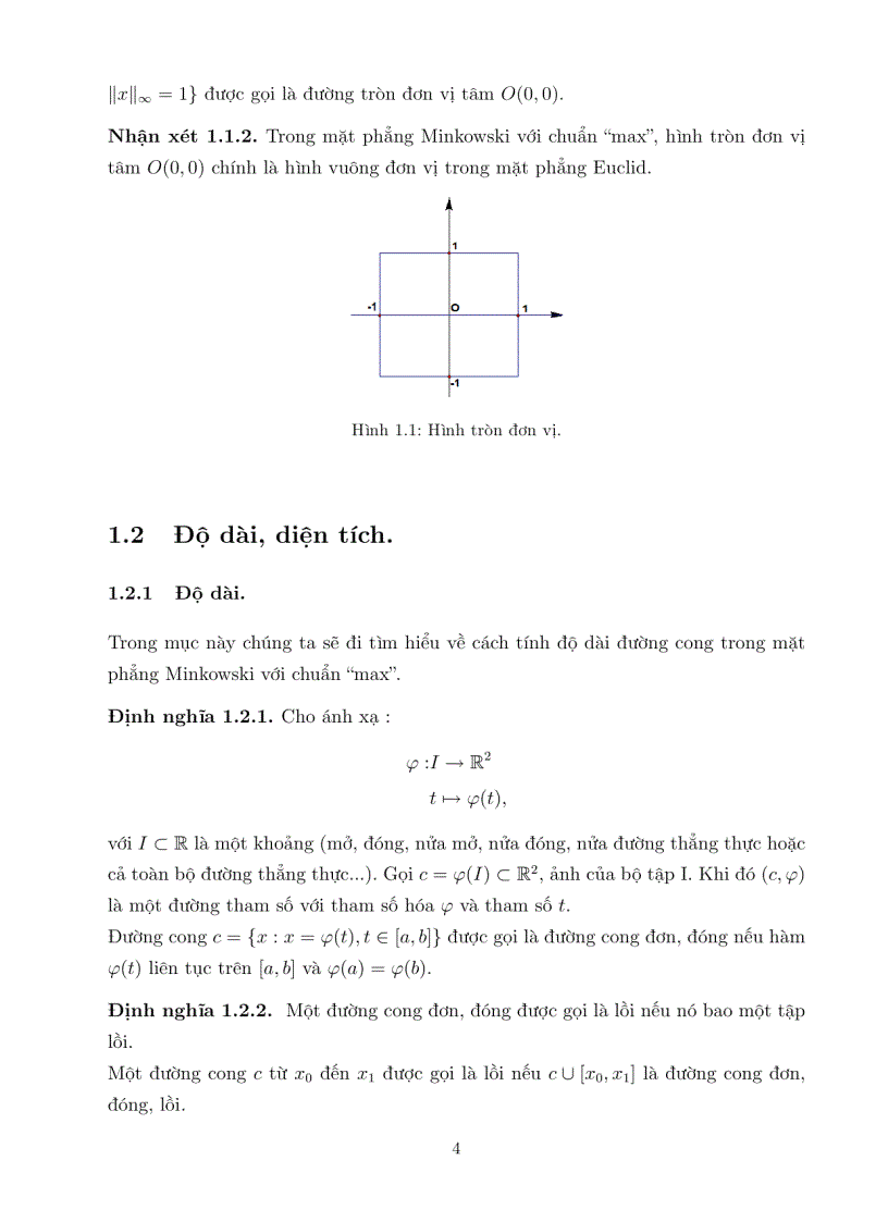 Luận văn tốt nghiệp ĐHSP Hình học trên mặt phẳng MINKOWSKI và chuẩn MAX