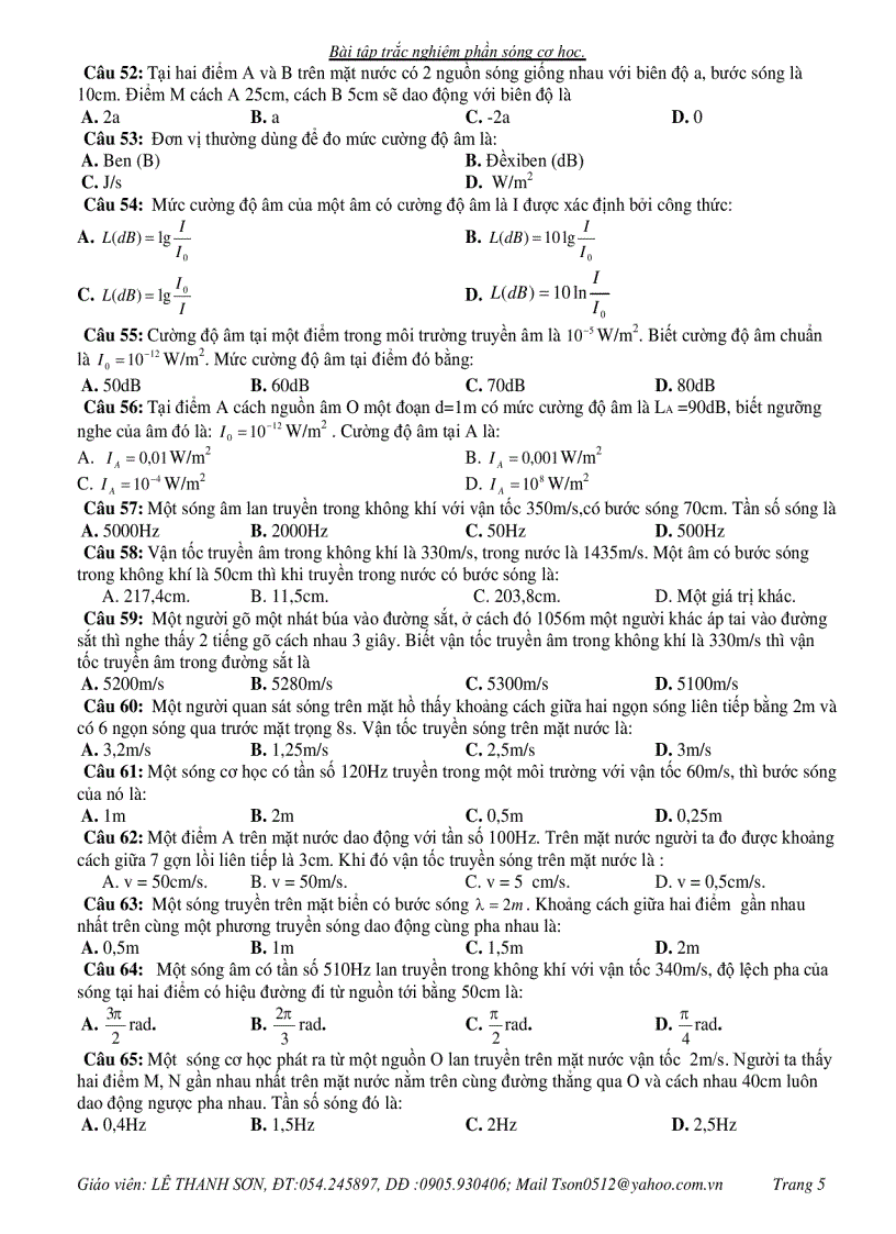 image for page Bài trắc nghiệm về SÓNG CƠ HỌC 115 câu