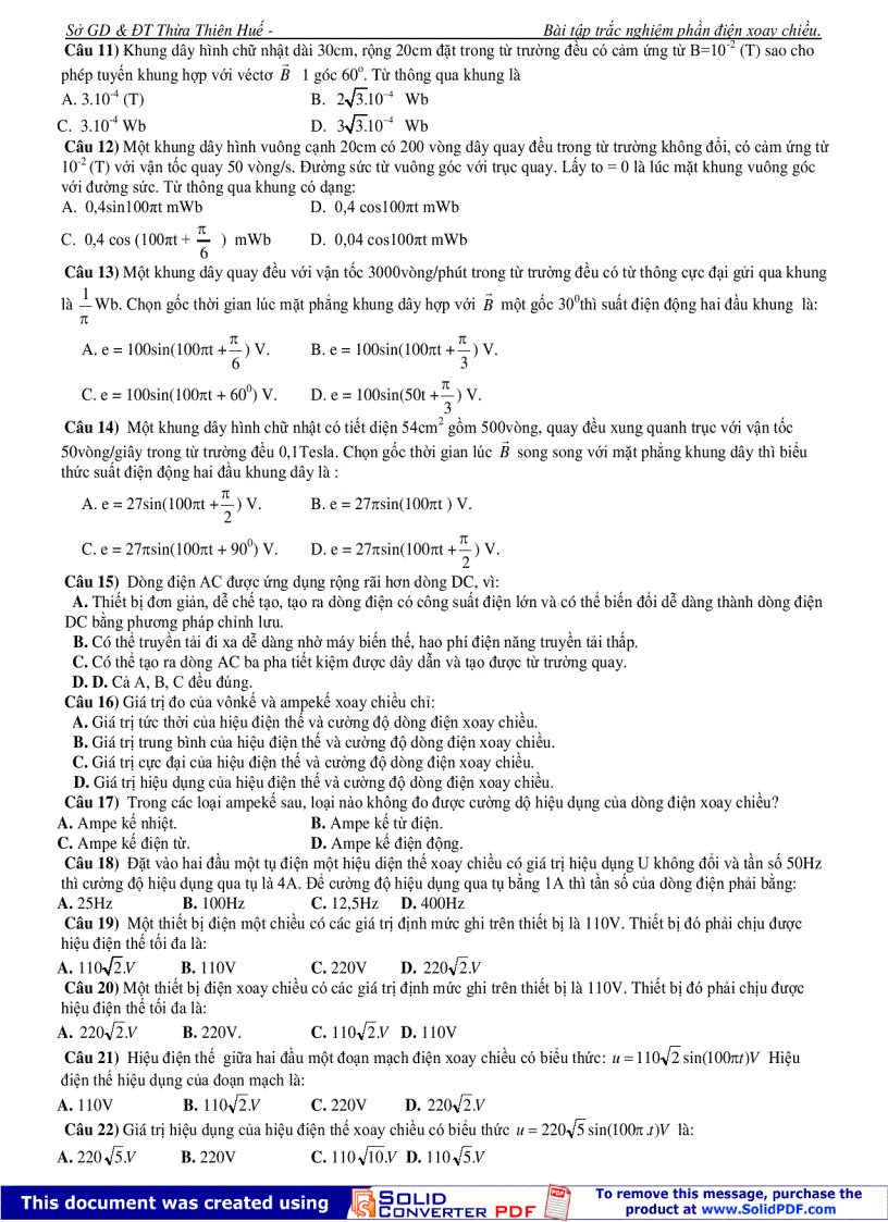 image for page 260 câu hỏi trắc nghiệm về DÒNG ĐIỆN XOAY CHIỀU Sở GDĐT Thừa Thiên Huế