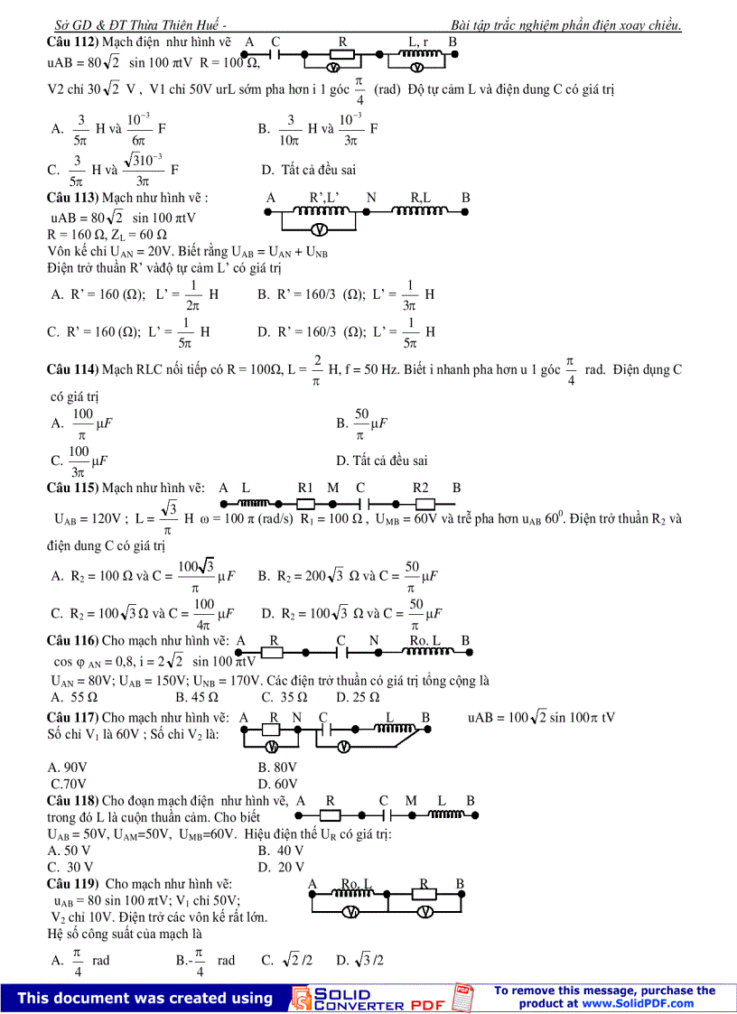 image for page 260 câu hỏi trắc nghiệm về DÒNG ĐIỆN XOAY CHIỀU Sở GDĐT Thừa Thiên Huế