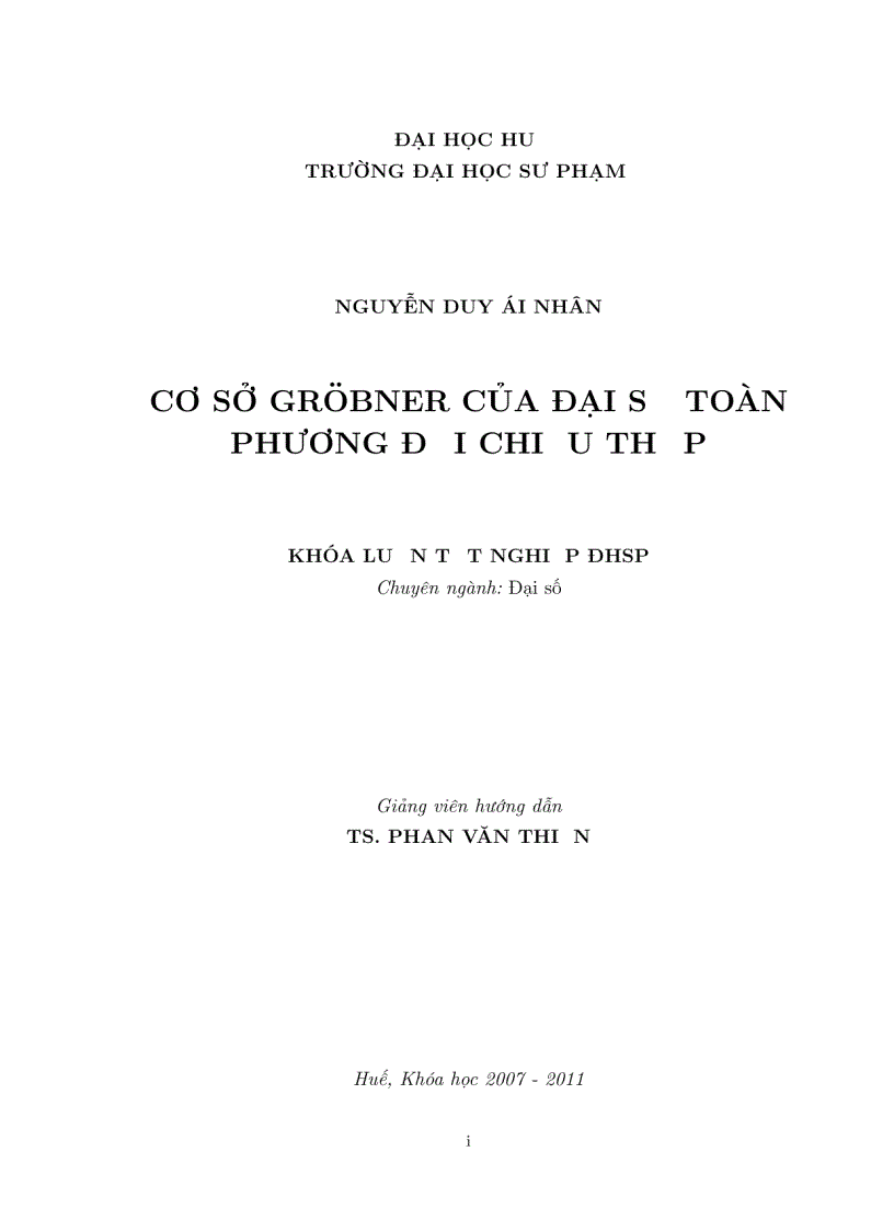 image for page Luận văn tốt nghiệp ĐHSP Cơ sở GROBNER của đái số toàn phương đối chiếu thấp