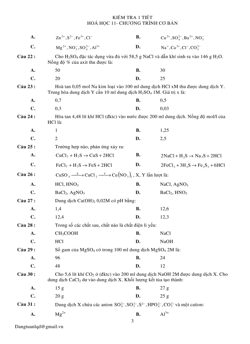 image for page Đề kiểm tra 1 tiết Hóa 11 Chương trình căn bản