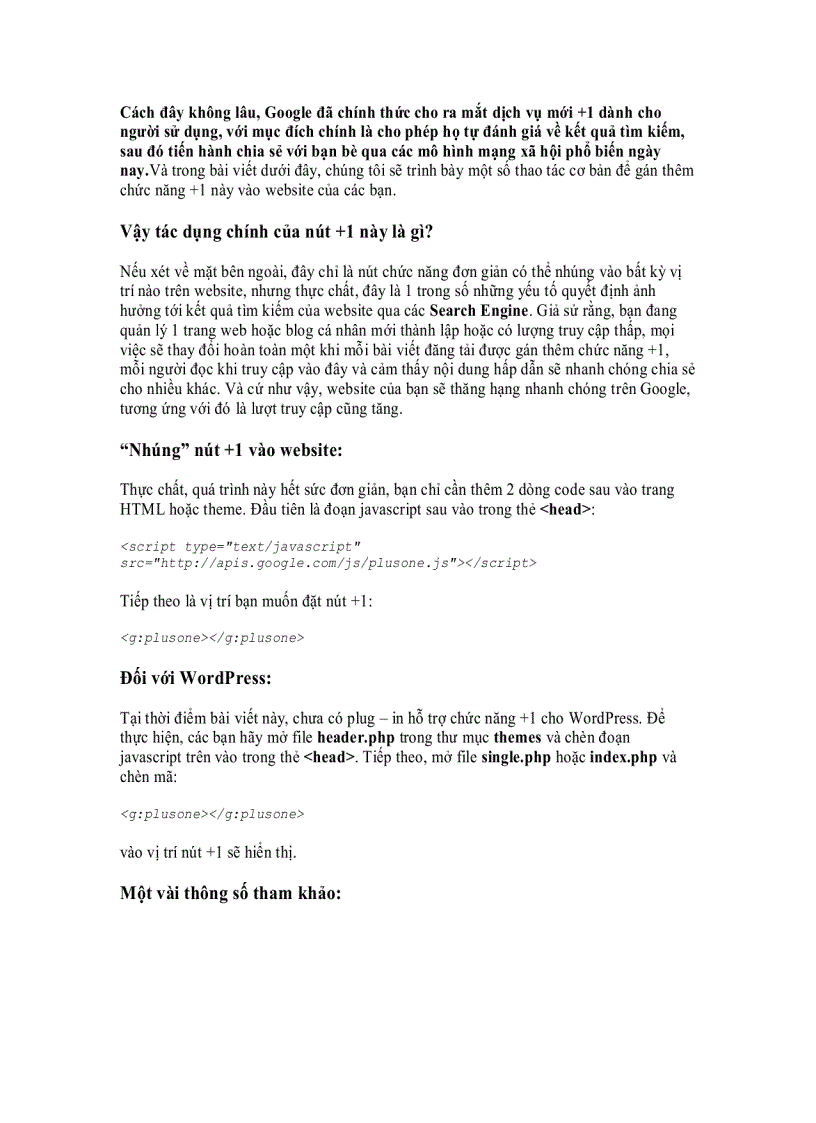 image for page Gán thêm nút 1 của Google vào website