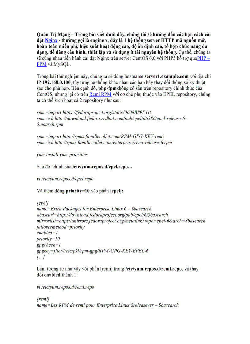 image for page Hướng dẫn cài đặt Nginx với PHP5 PHP FPM và MySQL trên CentOS 6 0