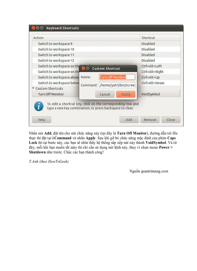 image for page Tạo shortcut tắt máy tính trong Ubuntu