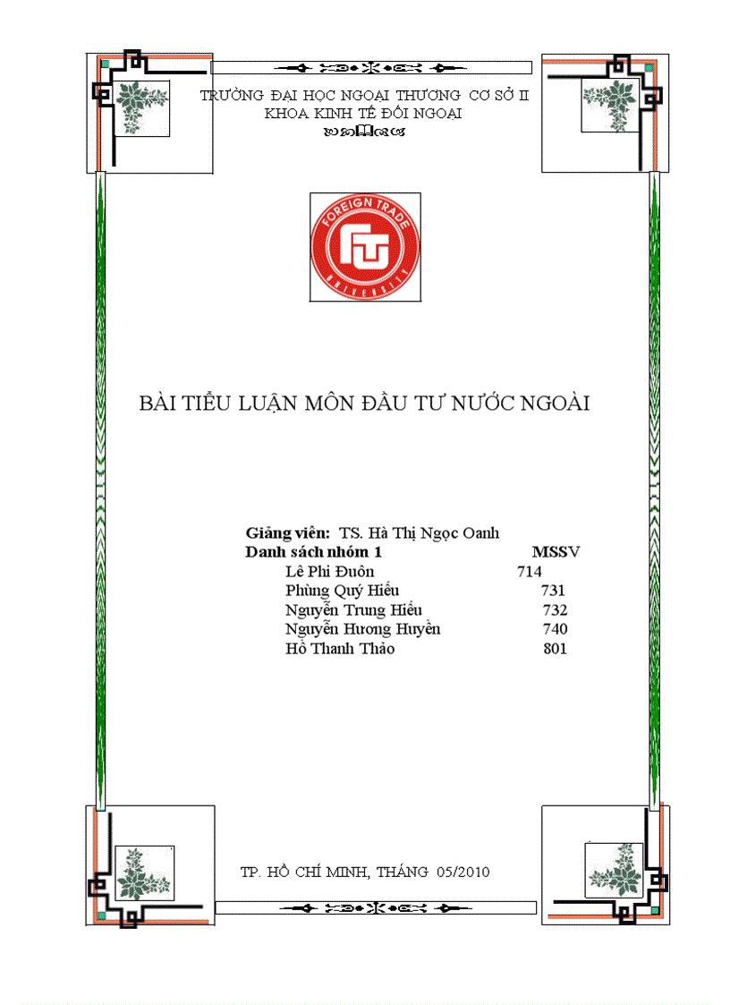 image for page Tiều luận môn đầu tư quốc tế
