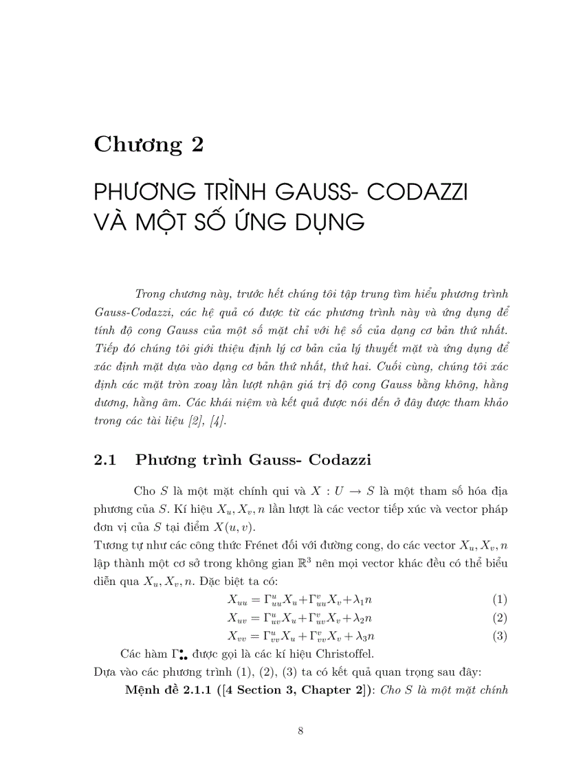 image for page Luận văn tốt nghiệp ĐHSP PHƯƠNG TRÌNH GAUSS CODAZZI VÀ MỘT SỐ ỨNG DỤNG
