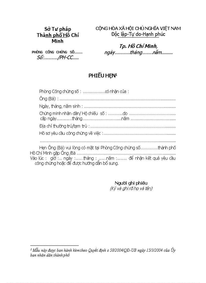 Phiếu Hẹn