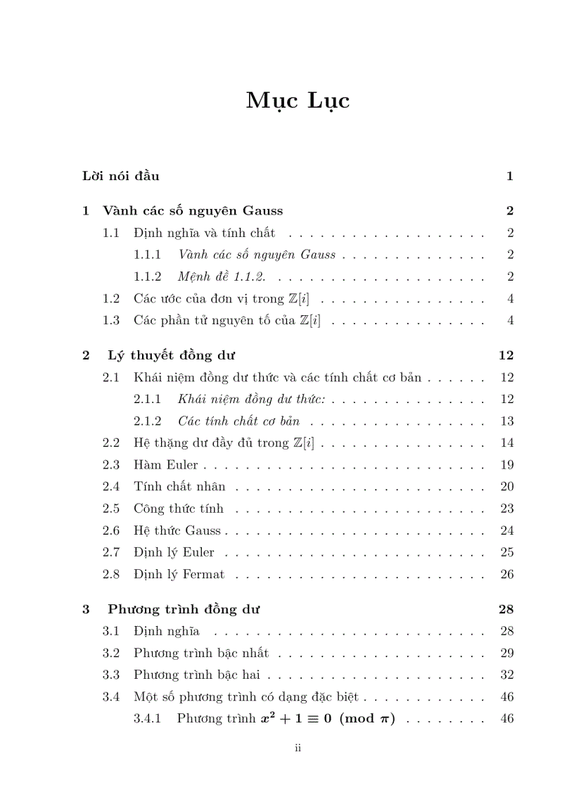 image for page Luận văn tốt nghiệp ĐHSP lý thuyết đồng dư trên vành các số nguyên GAUSS