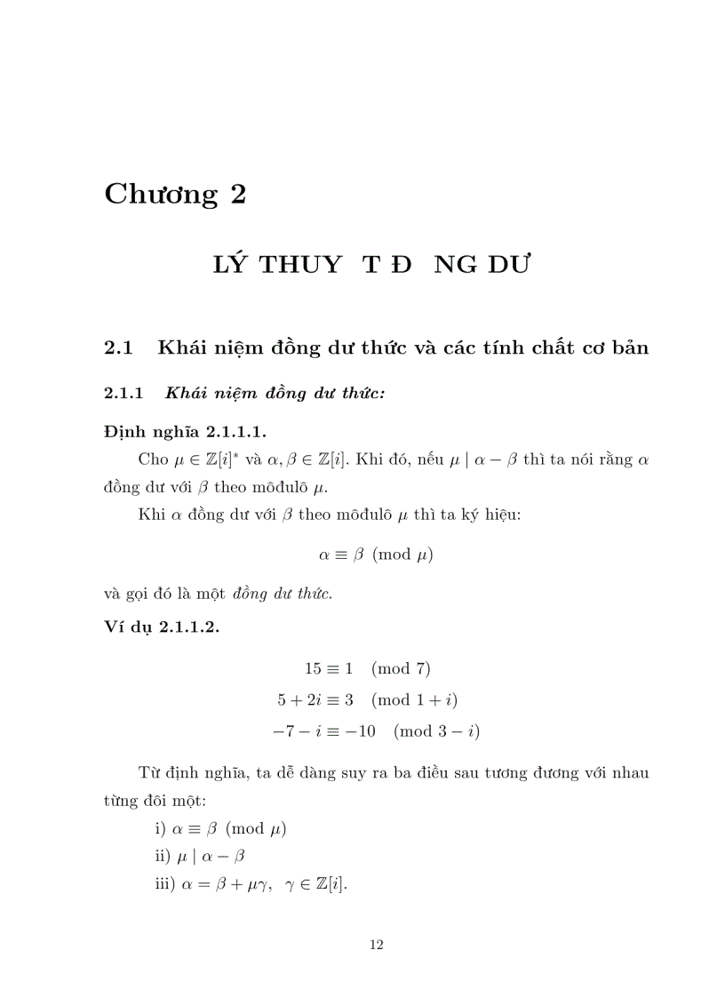 image for page Luận văn tốt nghiệp ĐHSP lý thuyết đồng dư trên vành các số nguyên GAUSS