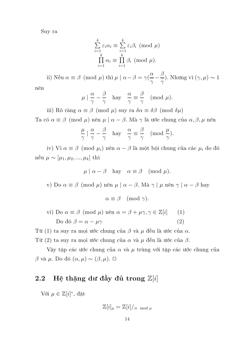 image for page Luận văn tốt nghiệp ĐHSP lý thuyết đồng dư trên vành các số nguyên GAUSS