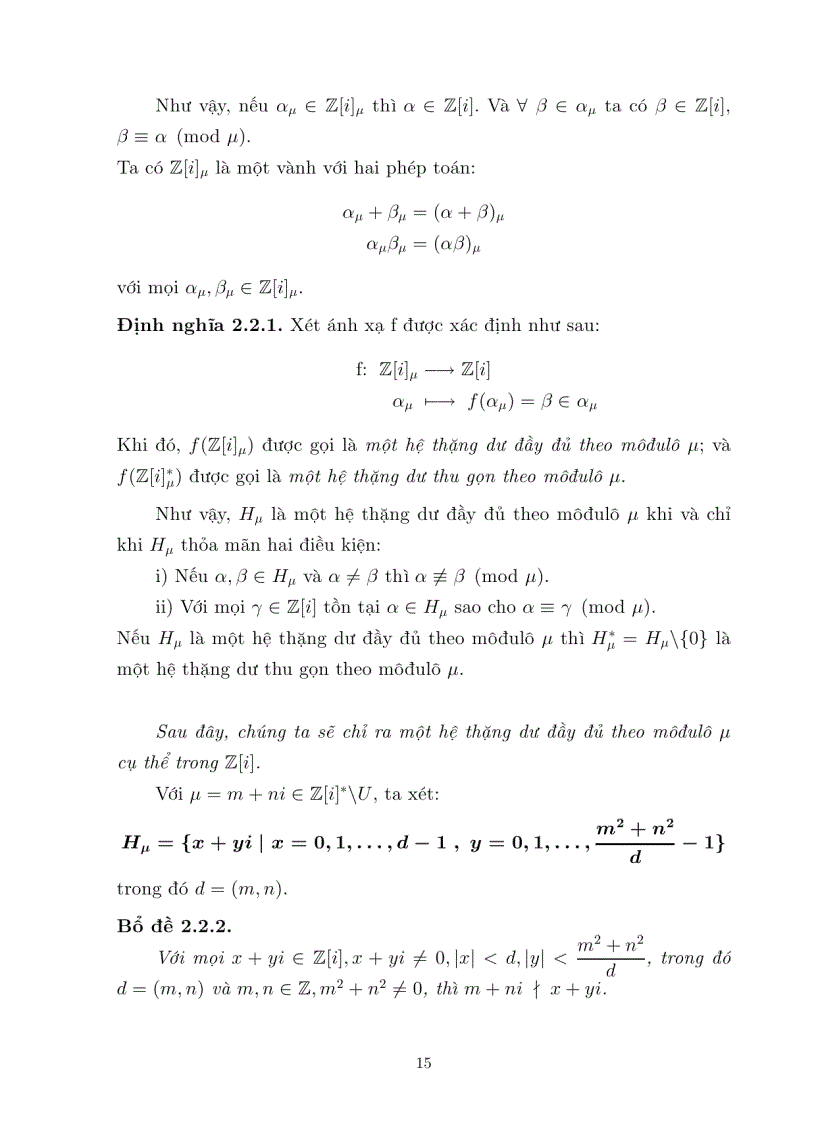 image for page Luận văn tốt nghiệp ĐHSP lý thuyết đồng dư trên vành các số nguyên GAUSS