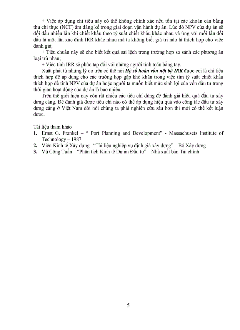 image for page Đánh giá khả năng ứng dụng của hai chỉ tiêu tài chính kinh tế tỷ số hoàn vốn nội bộ irr và chỉ tiêu giá trị hiện tại ròng npv trong việc phân tích hiệu quả đầu tư của dự án cảng