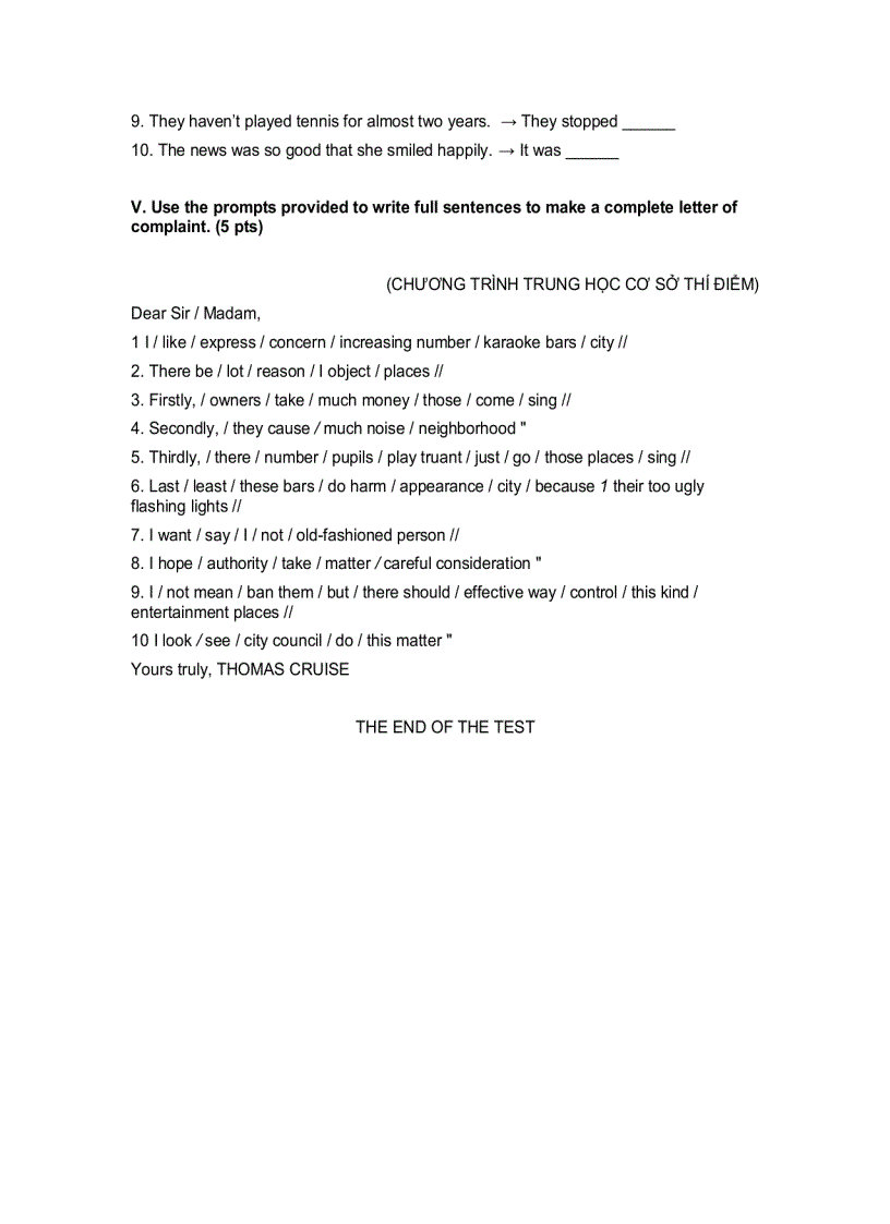 image for page ĐỀ THI TUYỂN SINH LỚP 10 Năm học 2004 2005 TRƯỜNG THPT CHUYÊN LÊ HỒNG PHONG MÔN ANH Vòng 1