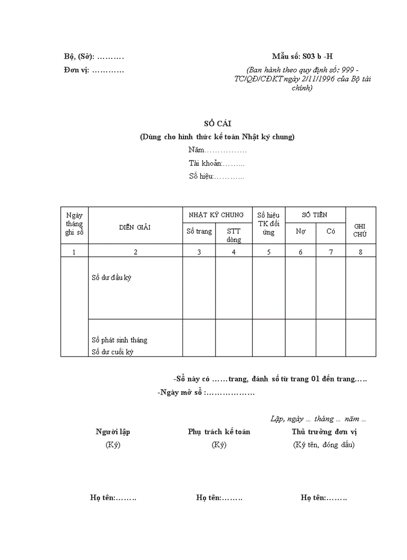 image for page SỔ CÁI Dùng cho hình thức kế toán Nhật ký chung
