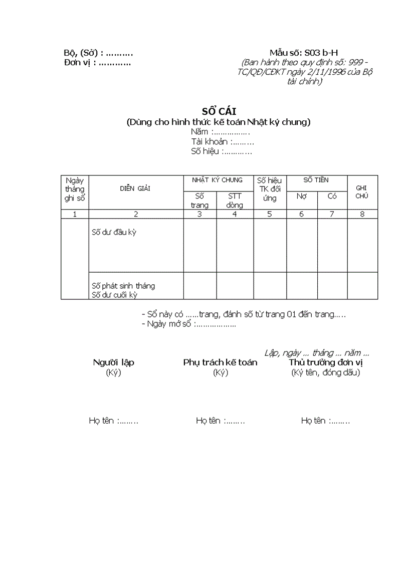 image for page SỔ CÁI Dùng cho hình thức kế toán Nhật ký chung 1