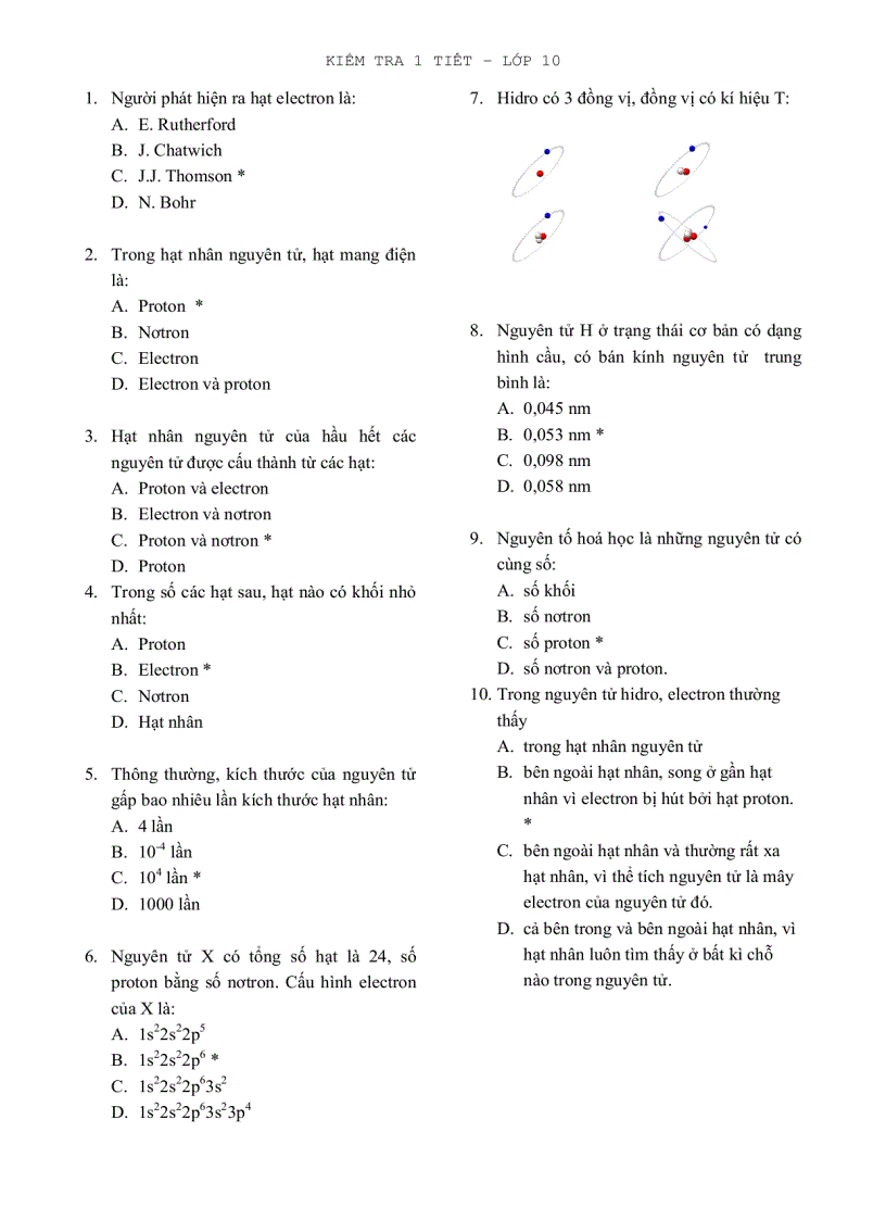 image for page Kiểm tra 1 tiết Hóa lớp 10 Nâng cao