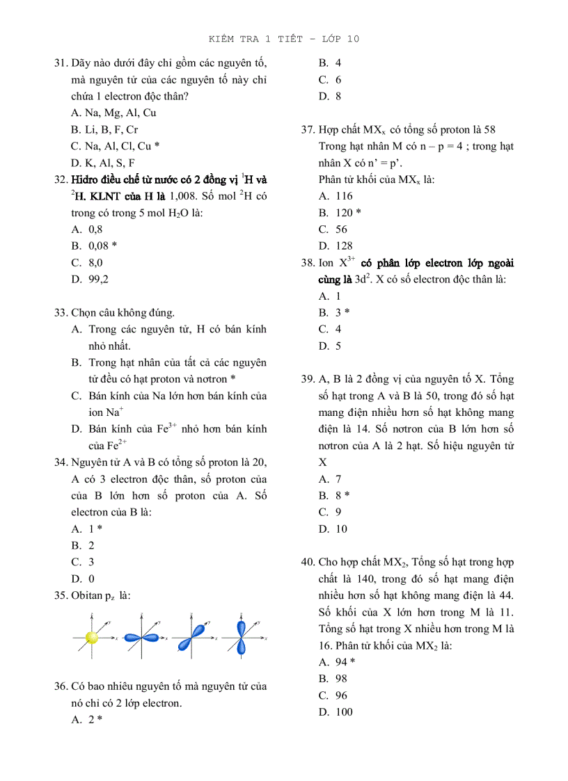 image for page Kiểm tra 1 tiết Hóa lớp 10 Nâng cao