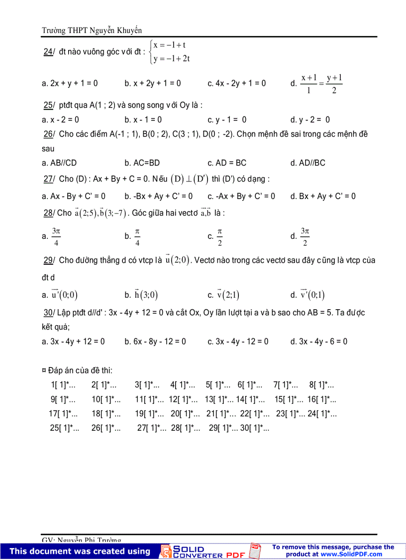 image for page Bài trắc nghiệm Hình giải tích 12 THPT Nguyễn Khuyến