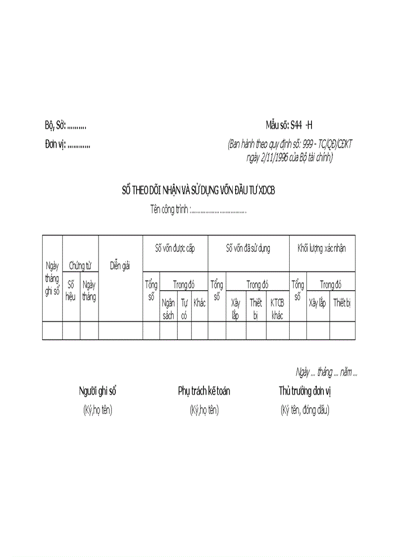 image for page Sổ theo dõi nhận và sử dụng vốn đầu tư xdcb