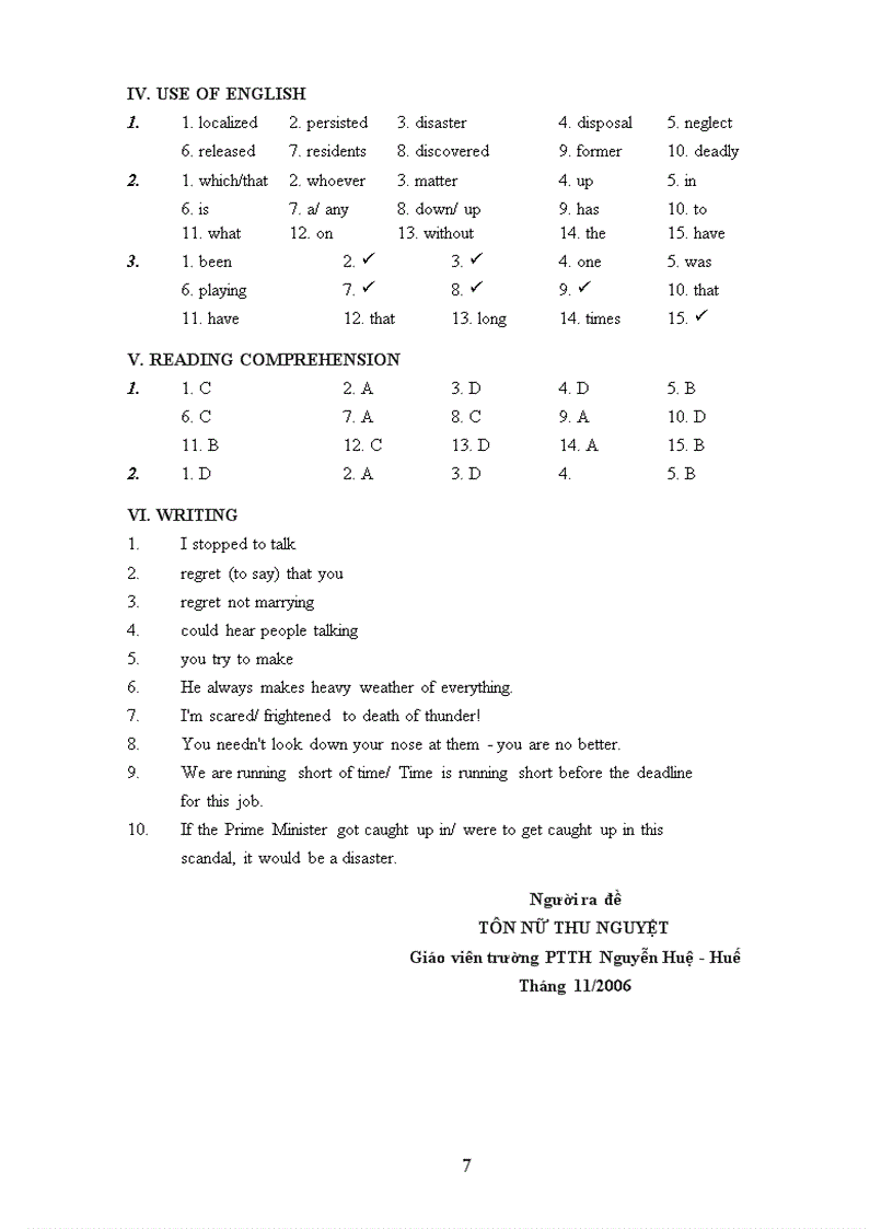 image for page Đề thi HSG môn Tiếng Anh 12 THPT Nguyễn Huệ Huế 2006