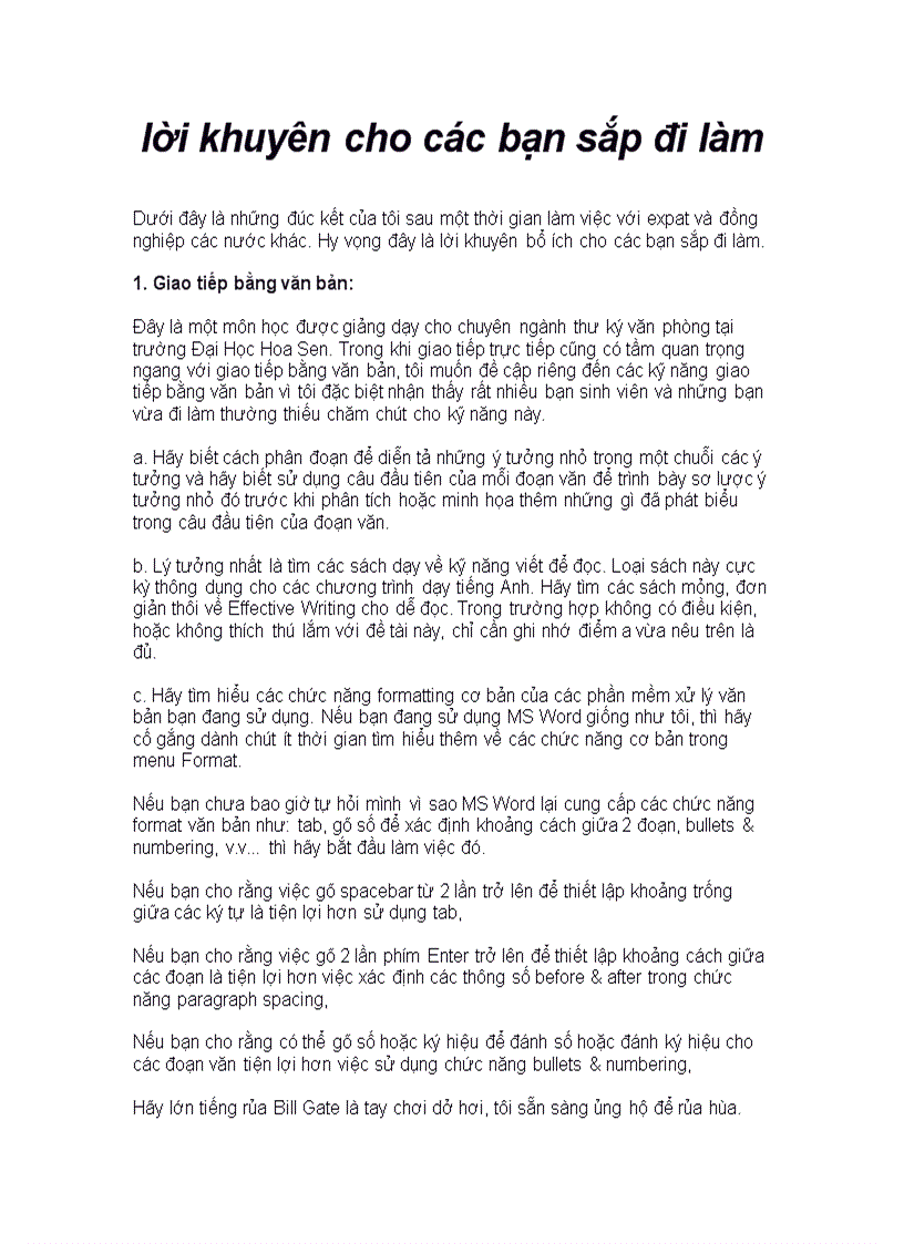 image for page Lời khuyên cho các bạn sắp đi làm
