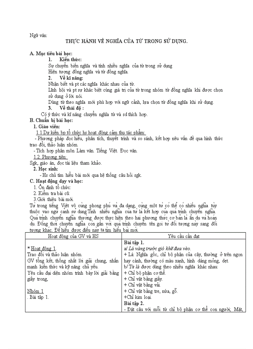image for page Ngữ văn THỰC HÀNH VỀ NGHĨA CỦA TỪ TRONG SỬ DỤNG
