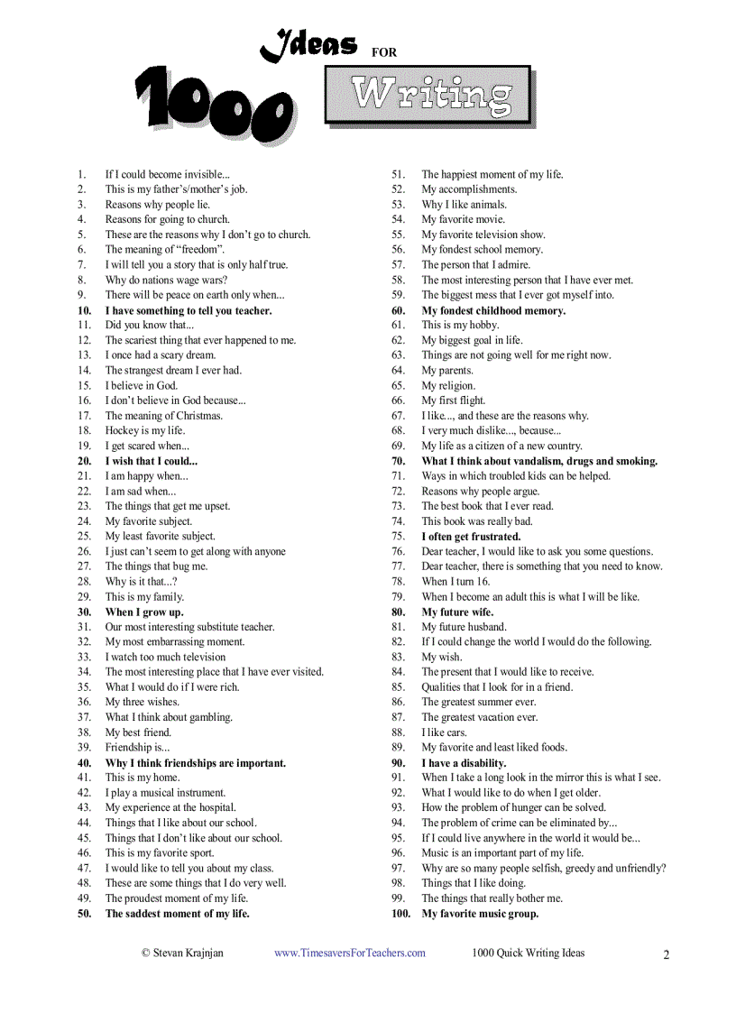 image for page 1000 Quick Writing Ideas